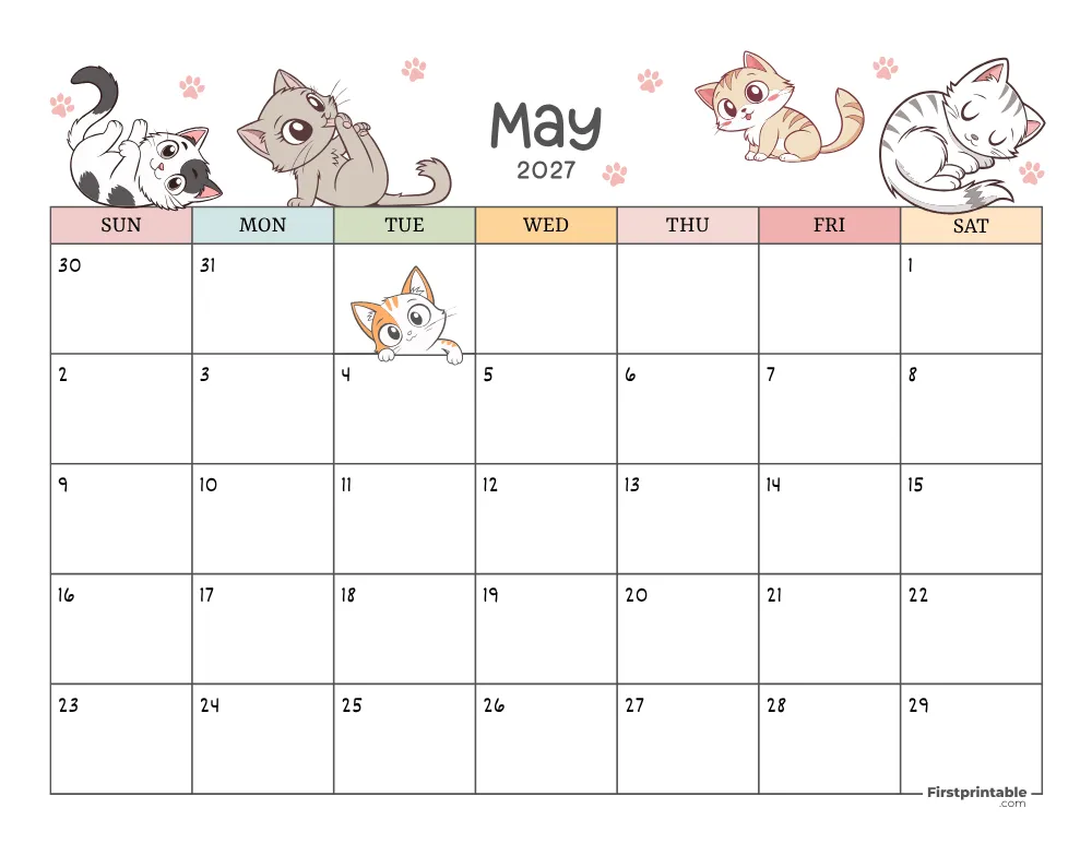 May 2027 Calendar Cat Themed 01