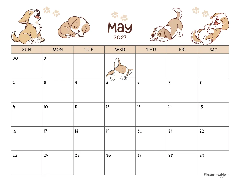 May 2027 Calendar Dog Themed 01