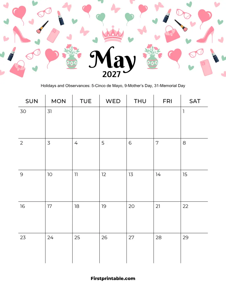 May 2027 Calendar Mothers Day Theme