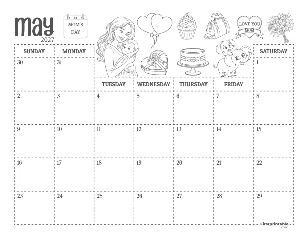 May Calendar 2027 Mothers Day Themed 01