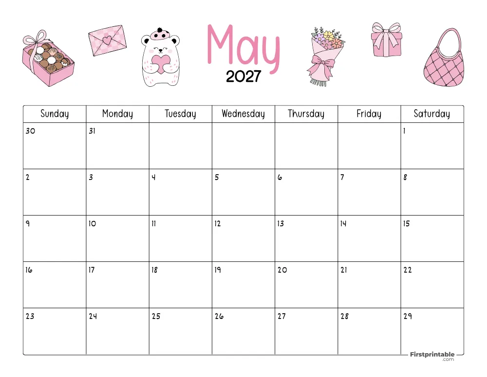 May Calendar 2027 Mothers Day Themed 04