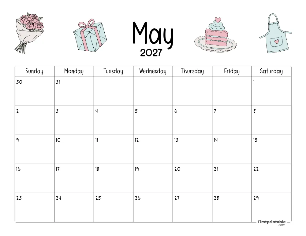 May Calendar 2027 Mothers Day Themed 05