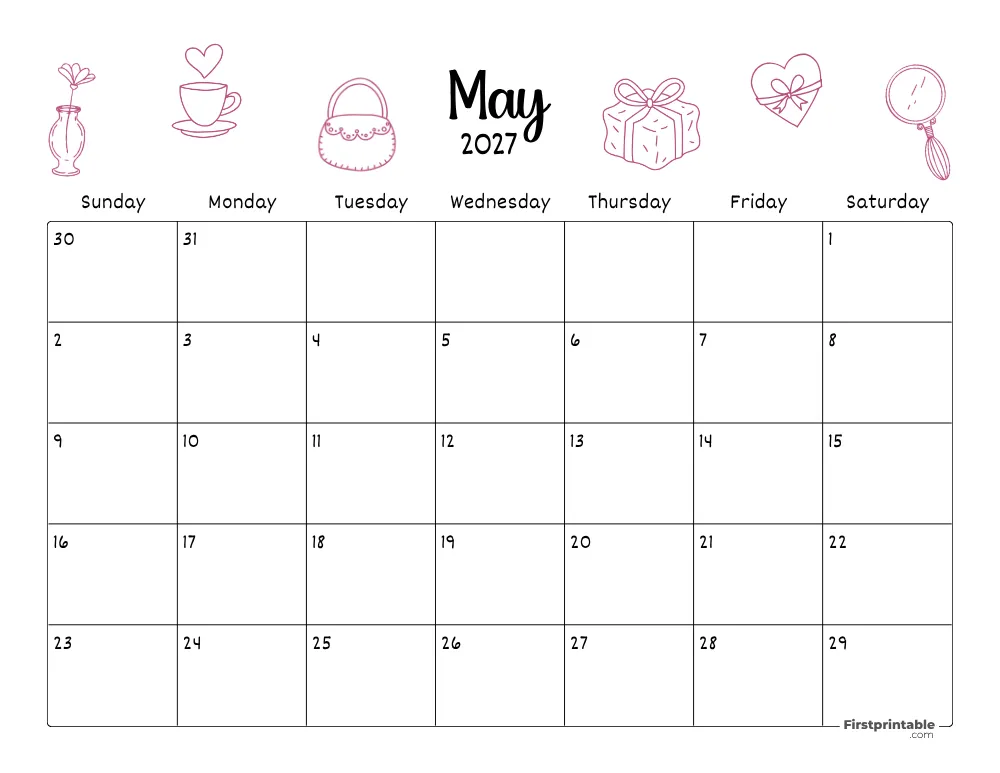 May Calendar 2027 Mothers Day Themed 06