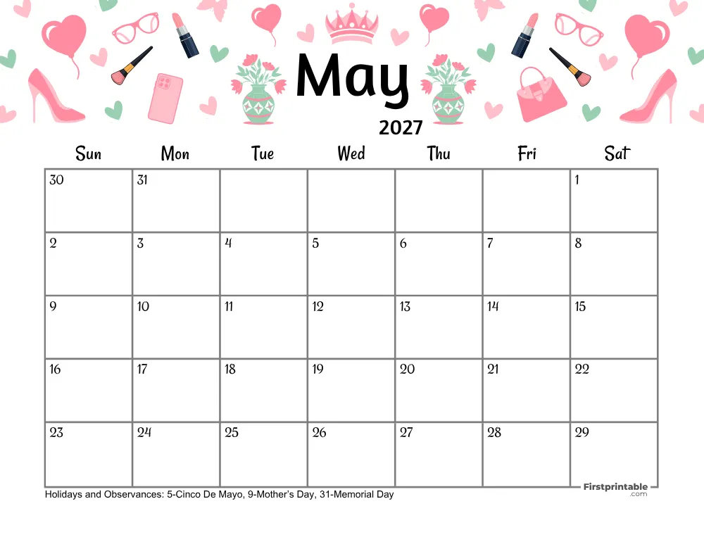 May Calendar 2027 - Mother's Day