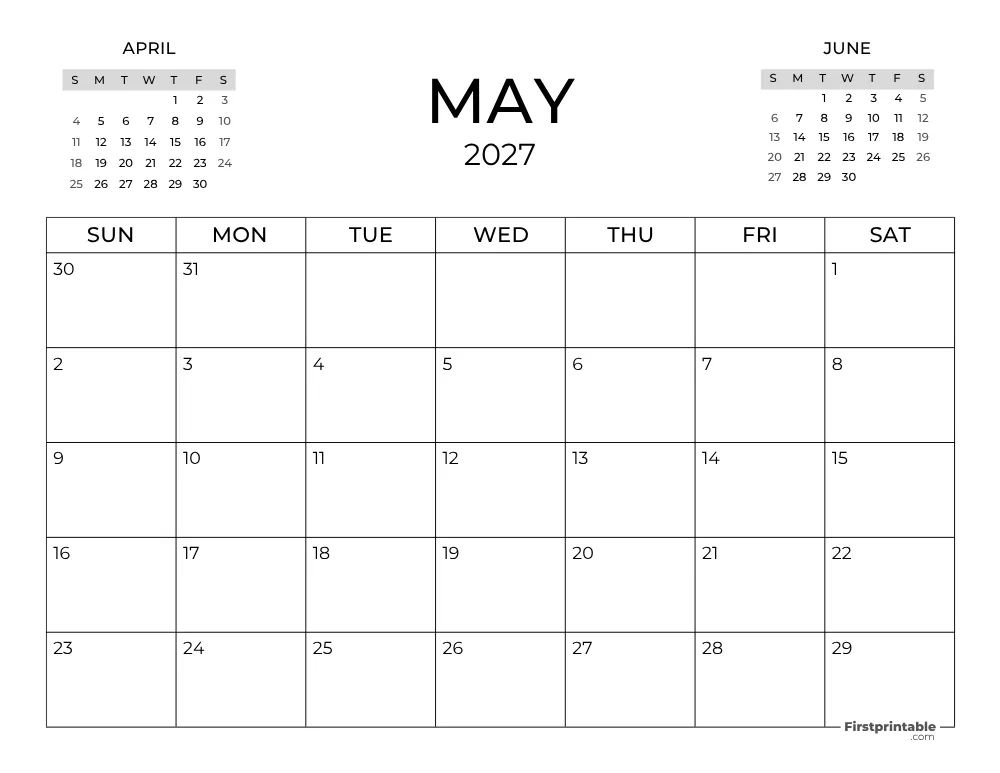 May Calendar 2027