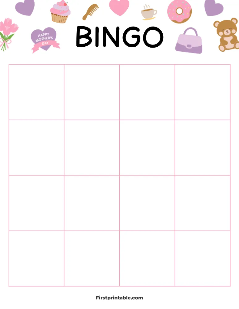 Mother's Day Blank Bingo Card 02 - 4x4