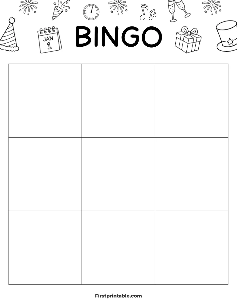 New Year's Blank Bingo Card 01 - 3x3 