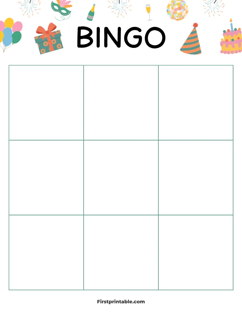 New Year's Blank Bingo Card 02 - 3x3