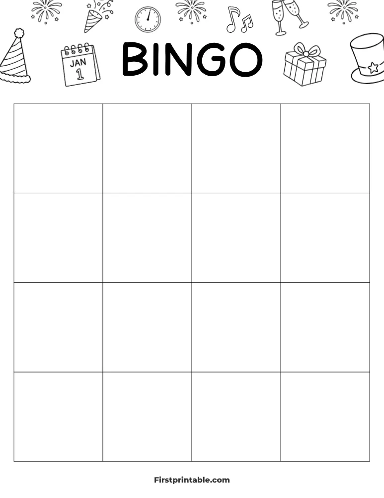 New Year's Blank Bingo Card 01 - 4x4 