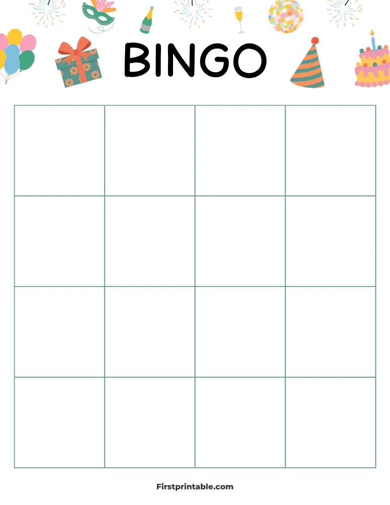New Year's Blank Bingo Card 02 - 4x4