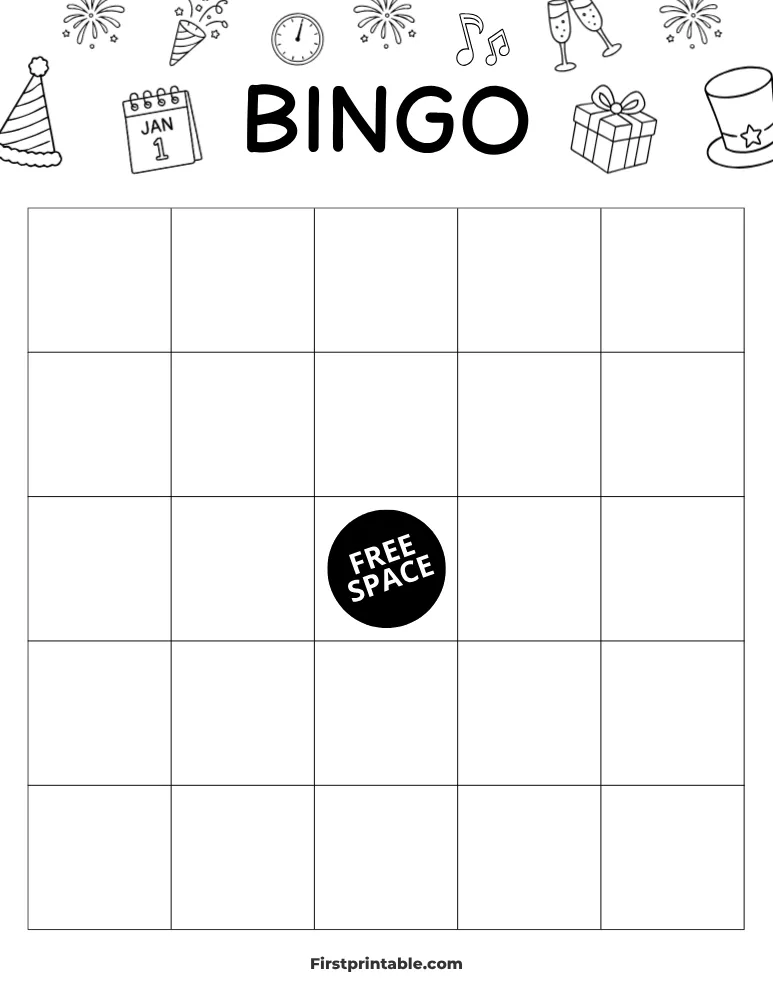 New Year's Blank Bingo Card 01 - 5x5 
