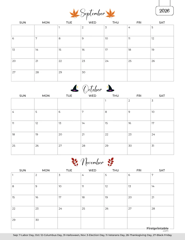 Printable Fall Calendar 2026 Template 01