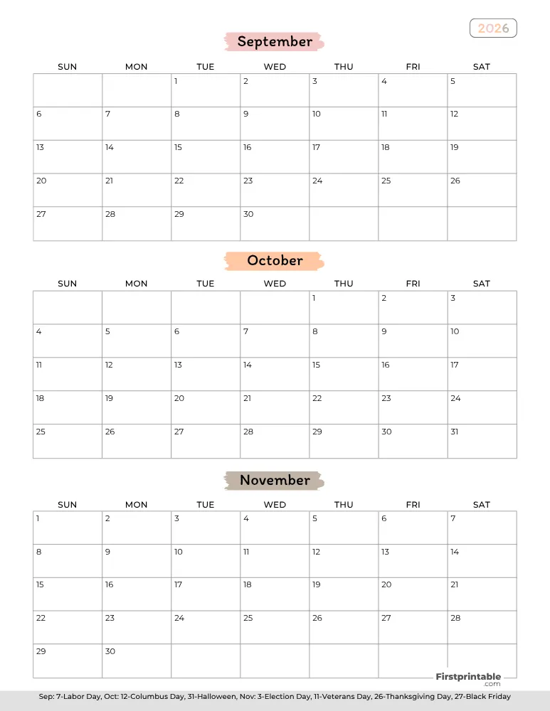 Printable Fall Calendar 2026 Template 02
