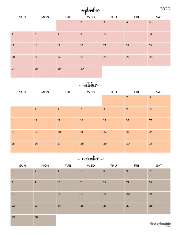 Printable Fall Calendar 2026 Template 05
