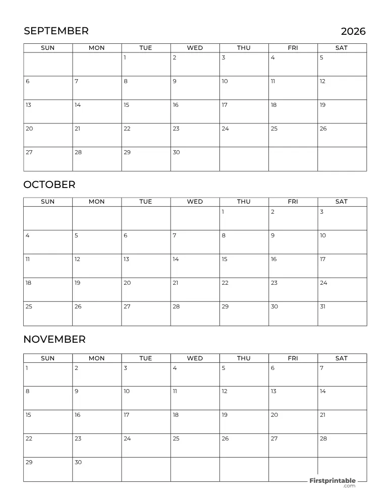 Printable Fall Calendar 2026 Template 06