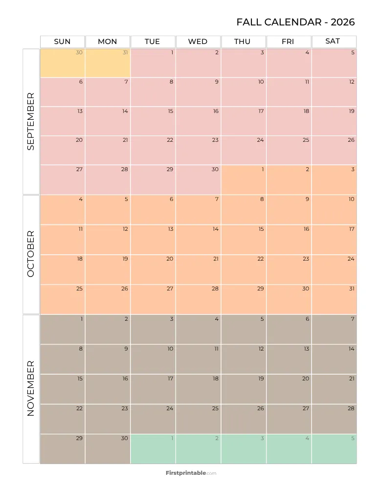 Printable Fall Calendar 2026 Template 07