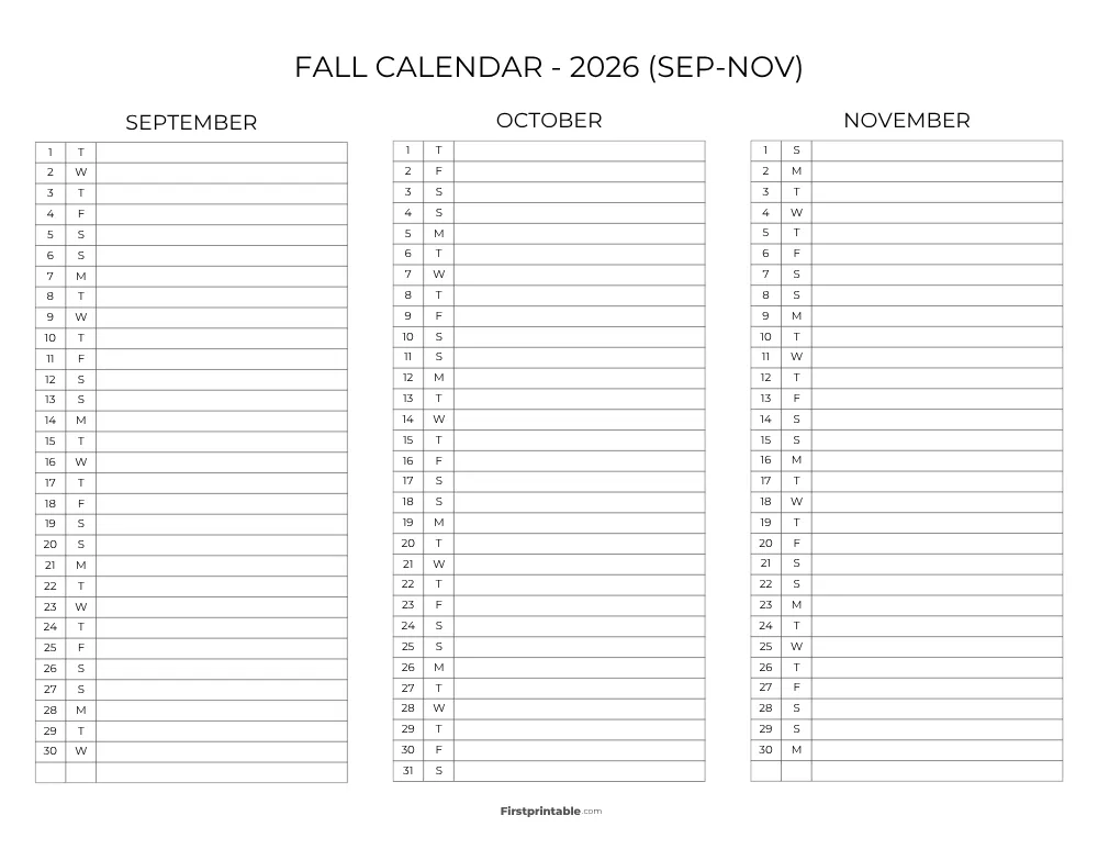 Printable Fall Calendar 2026 Template 12