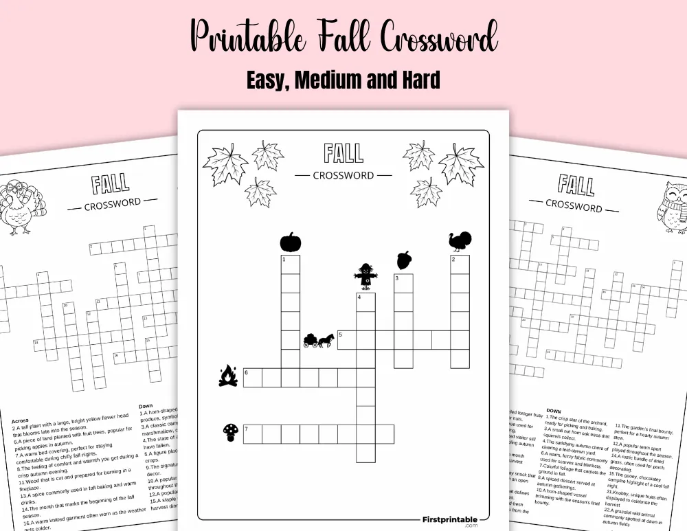 Fall Crossword Puzzles | Free PDF Printables