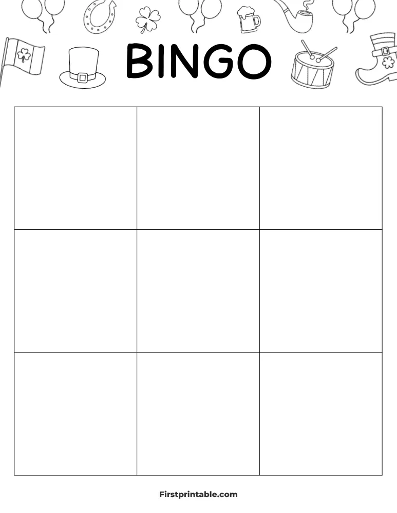 St Patrick's Day Blank Bingo Card 01 - 3x3 