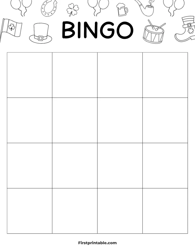 St Patrick's Day Blank Bingo Card 01 - 4x4 