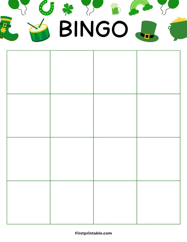 St Patrick's Day Blank Bingo Card 02 - 4x4