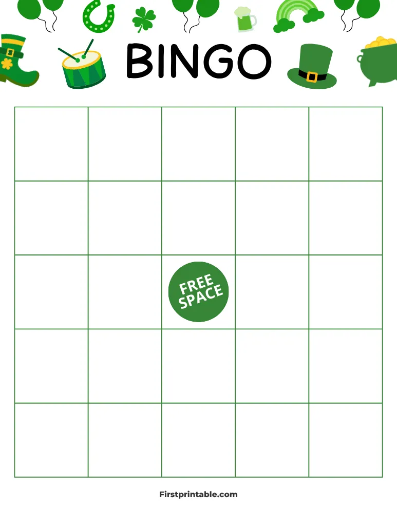St Patrick's Day Blank Bingo Card 02 - 5x5 