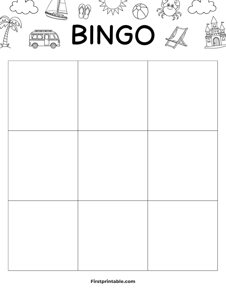 Summer Blank Bingo Card 01 - 3x3 