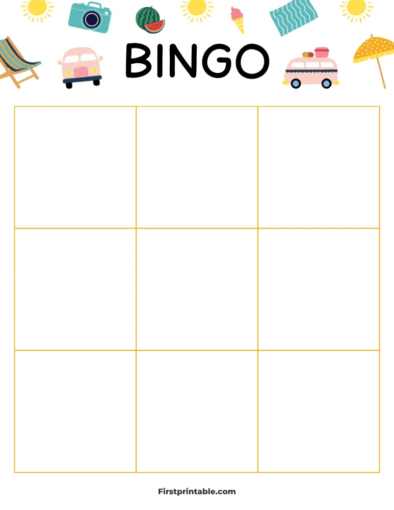 Summer Blank Bingo Card 02 - 3x3