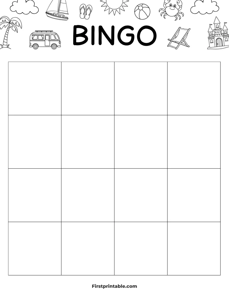 Summer Blank Bingo Card 01 - 4x4 