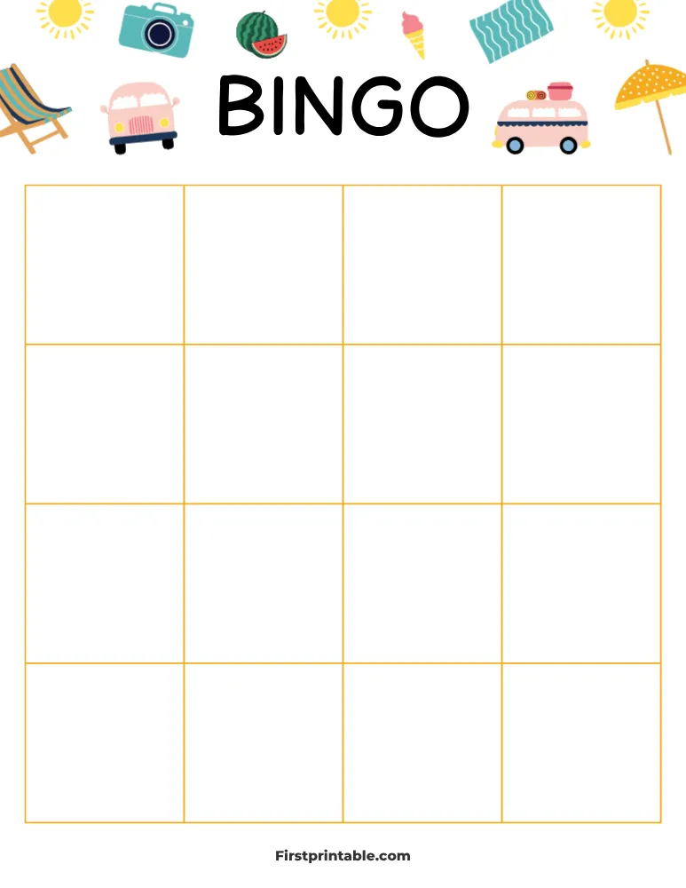 Summer Blank Bingo Card 02 - 4x4