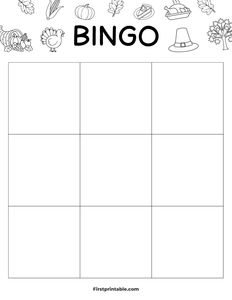Thanksgiving Blank Bingo Card 01 - 3x3 