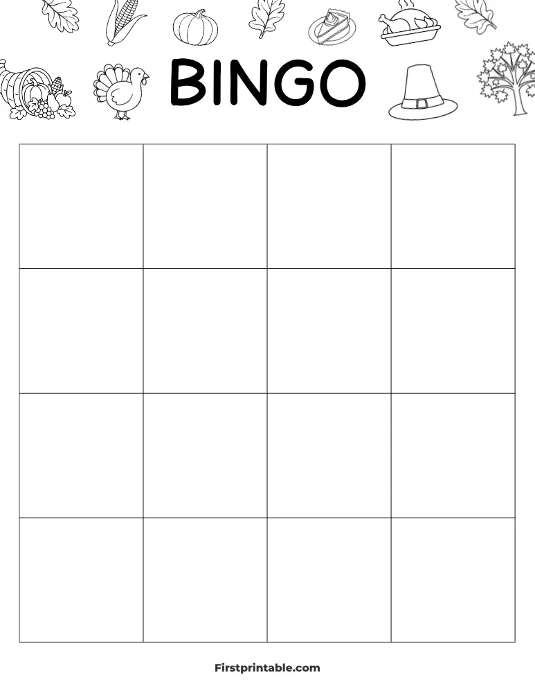 Thanksgiving Blank Bingo Card 01 - 4x4 