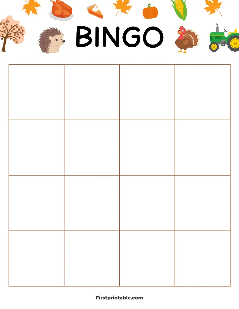 Thanksgiving Blank Bingo Card 02 - 4x4