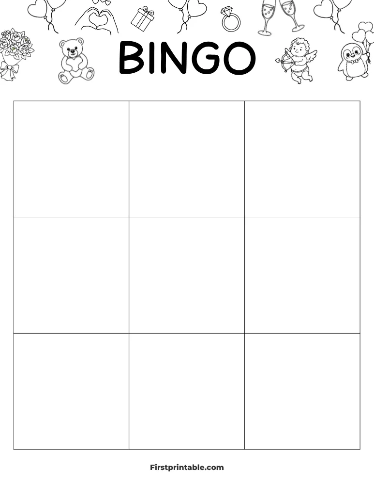 Valentine's Day Blank Bingo Card 01 - 3x3 