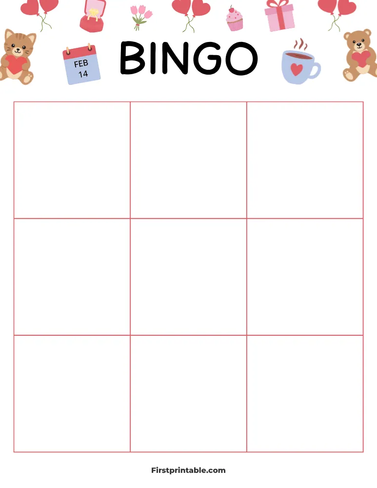 Valentine's Day Blank Bingo Card 02 - 3x3