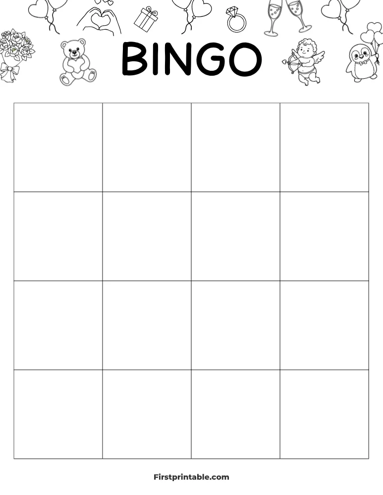Valentine's Day Blank Bingo Card 01 - 4x4 