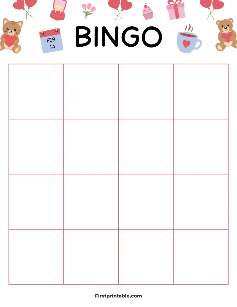 Valentine's Day Blank Bingo Card 02 - 4x4