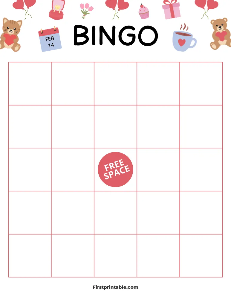 Valentine's Day Blank Bingo Card 02 - 5x5 
