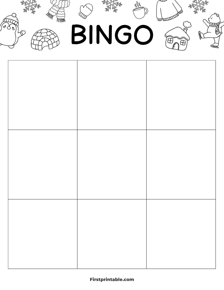 Winter Blank Bingo Card 01 - 3x3 