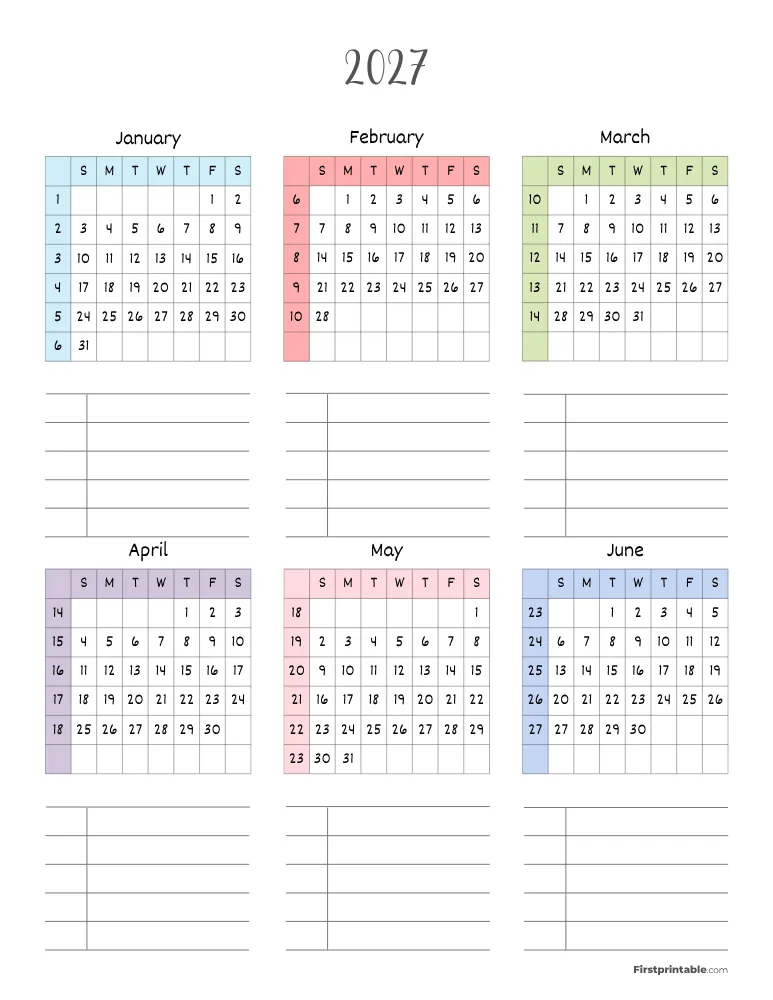 2027 Calendar with Week Numbers Template 04 Page 1 of 2