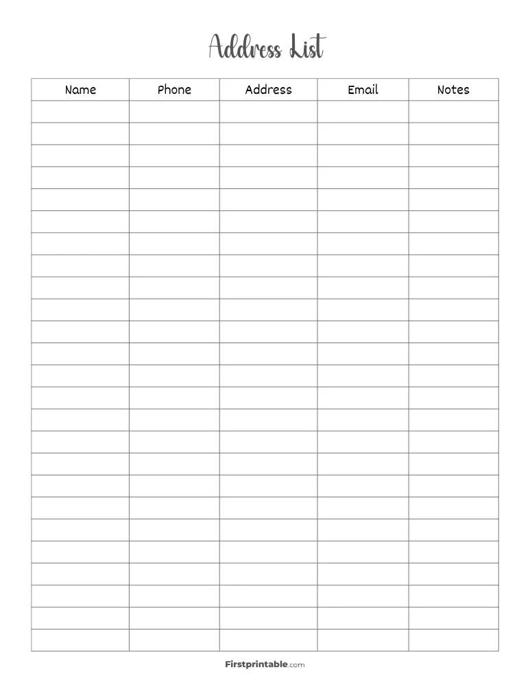 Address Book Template 05