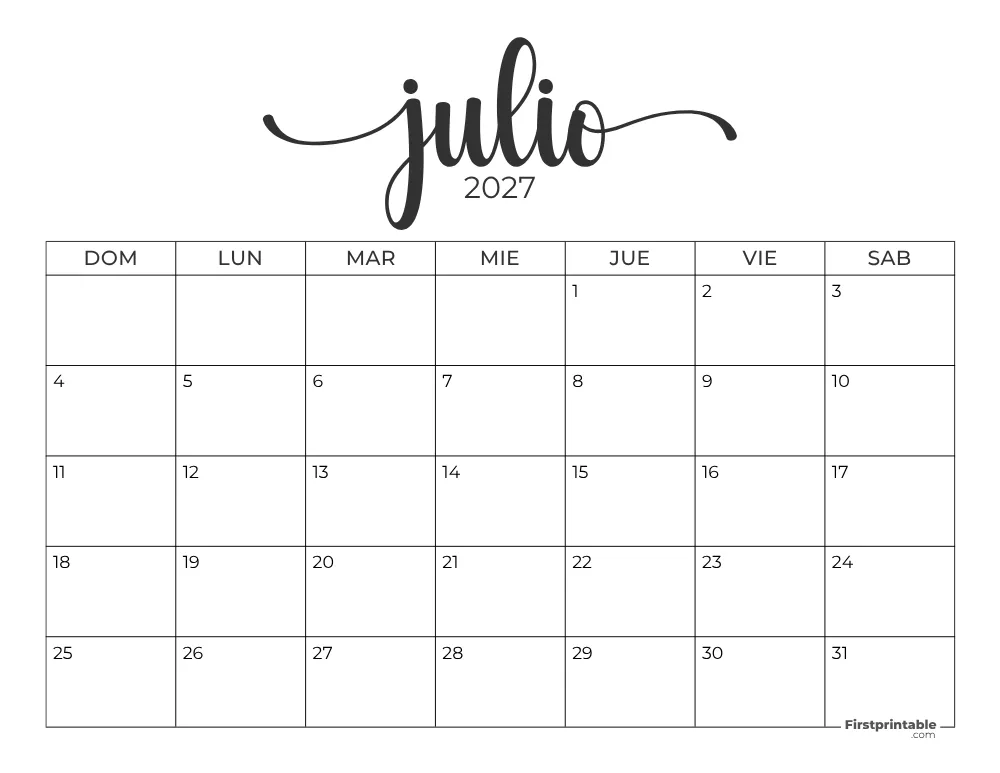 Calendario 2027 julio