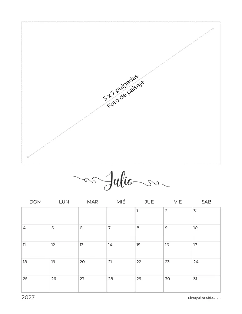 Calendario de fotos de julio de 2027