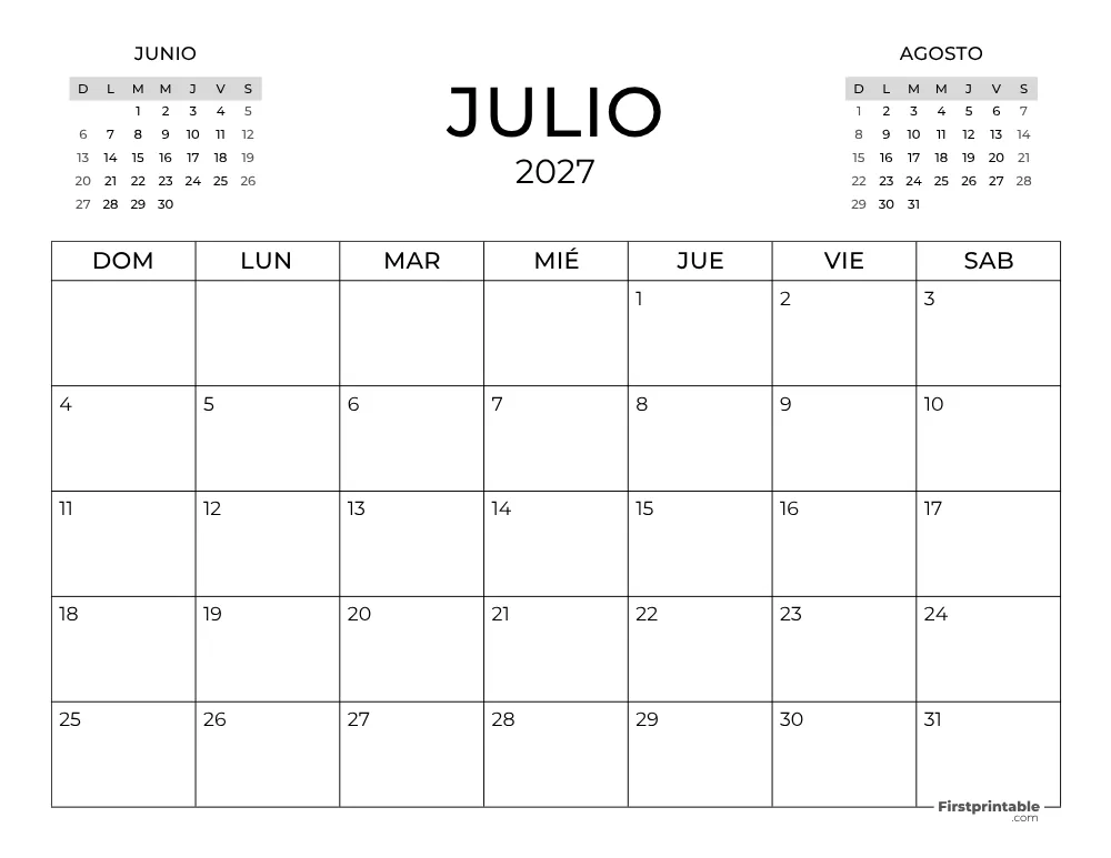 Calendario de julio de 2027