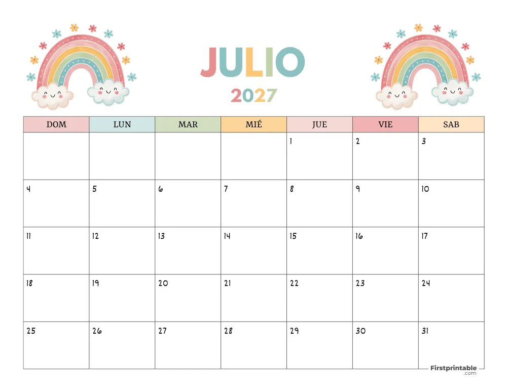 Calendario gratuito de julio de 2027