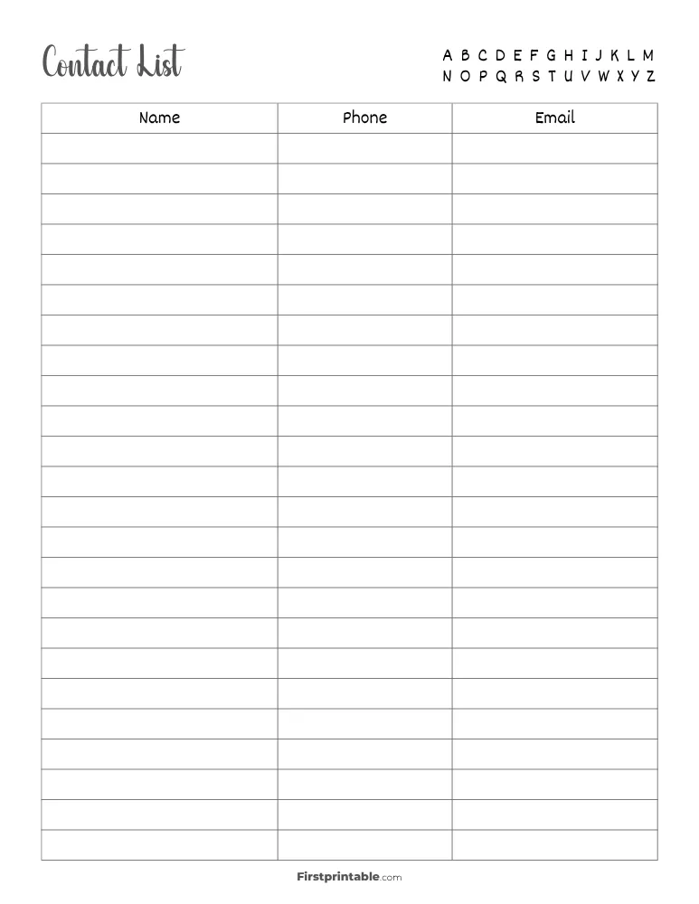 Contact List Template 01