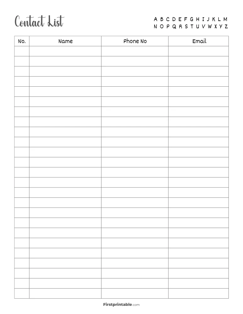 Contact List Template 02