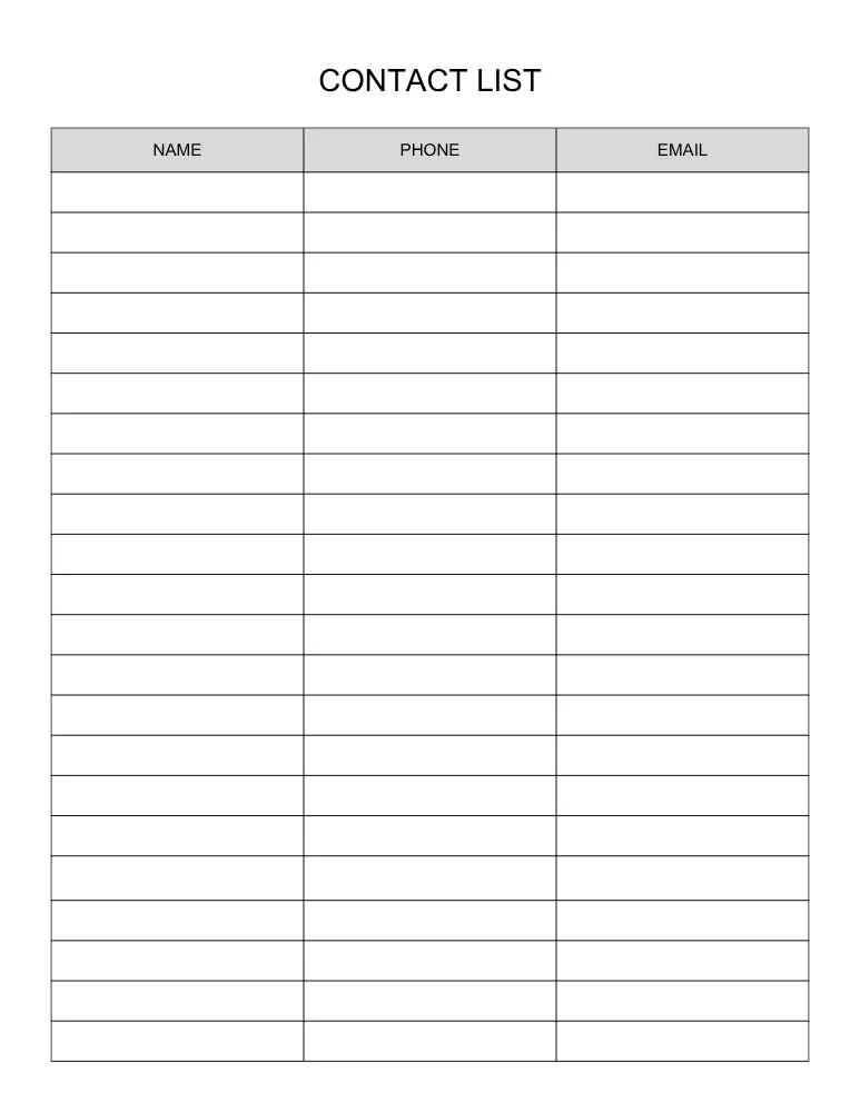 Contact List Template 11