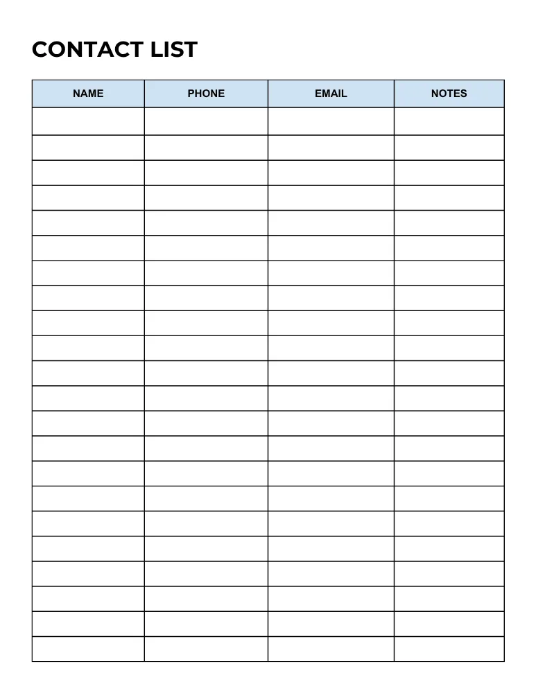 Contact List Template 12
