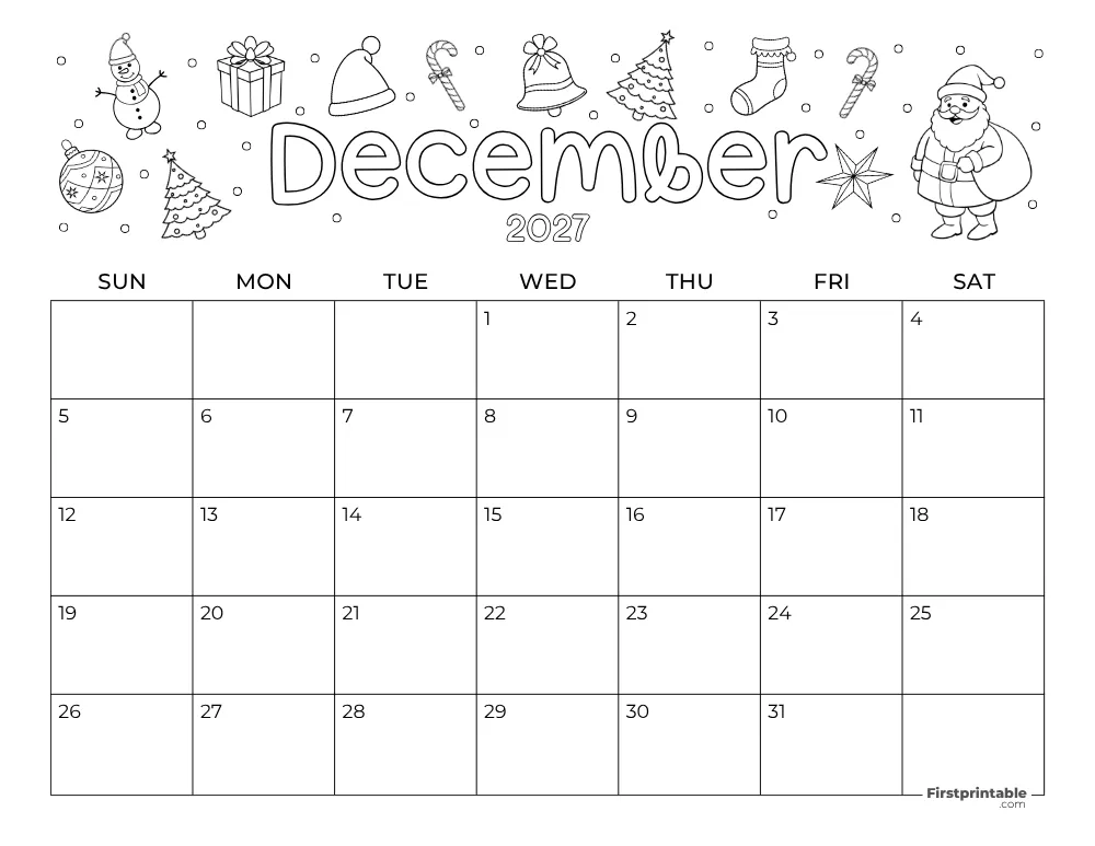 December 2027 Calendar Christmas Themed